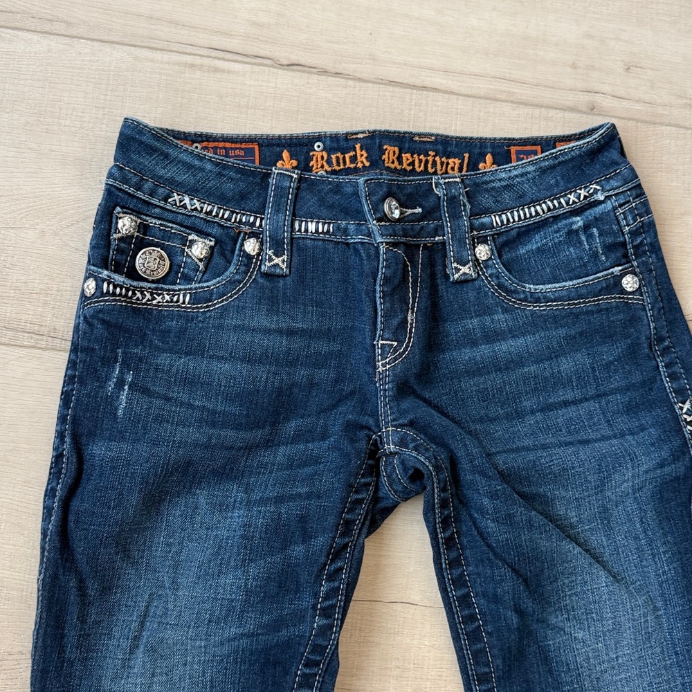 Women's Rock Revival jeans size 28 Celine boot Embellished Denim Western - Picture 2 of 16